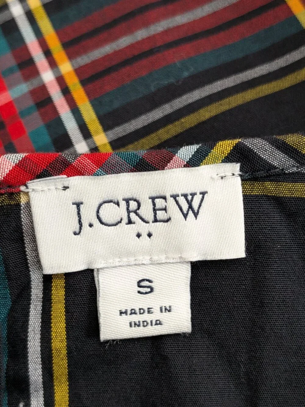 J. Crew Black Plaid Tartan Puff Sleeve Top Long Sleeve Blouse Size Small S